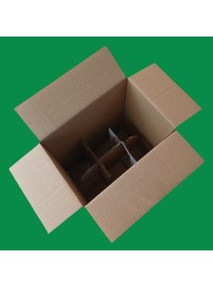   Önrekeszes boros kartondoboz, 6 palackos fehér-barna 225x150x325 mm